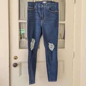 Good American "Always Fits" high waisted distressed jeans